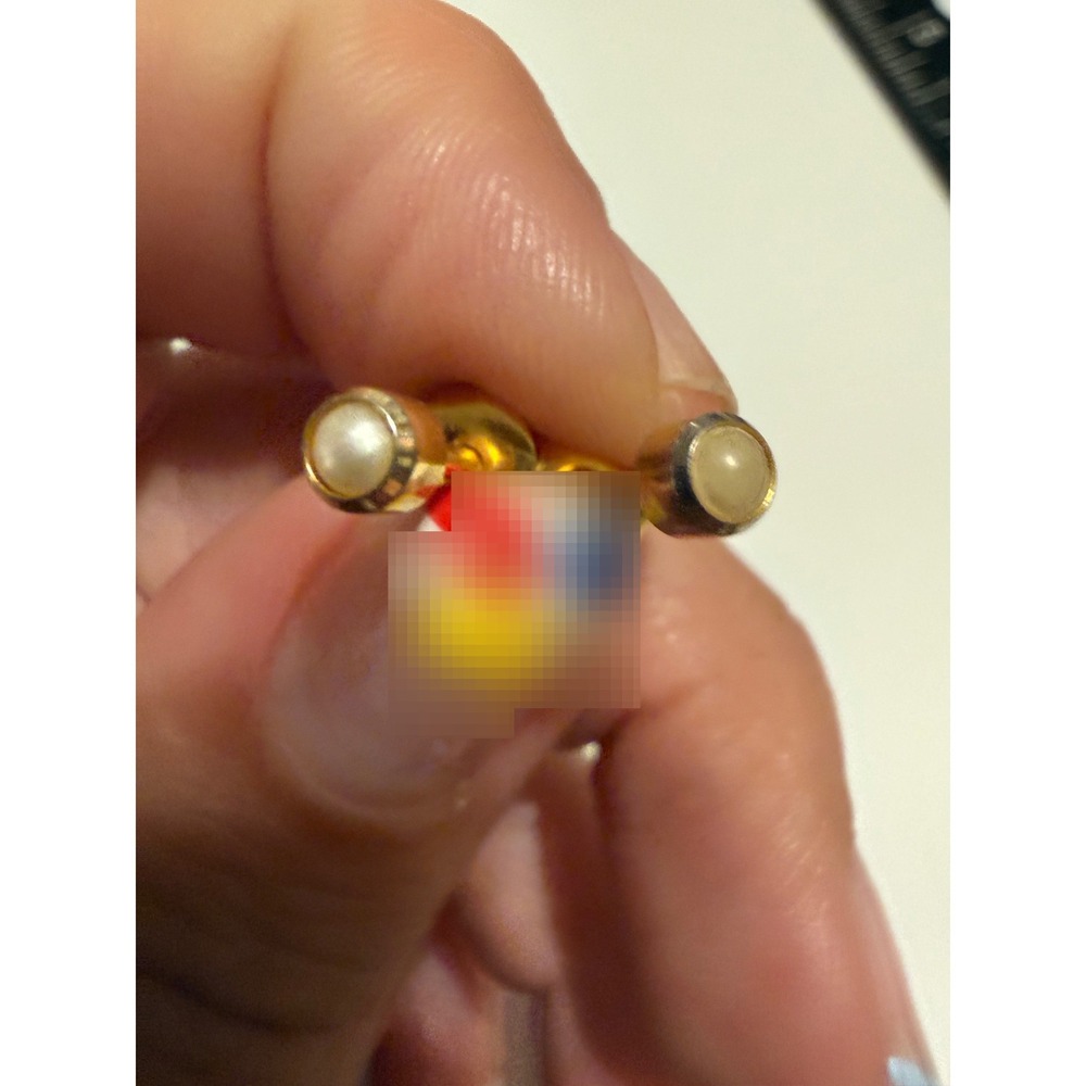 Gold Tone Stud Earrings Red Blue Yellow Enamel Faux Pearl Post Back